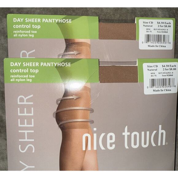 Nice Touch Day Sheer Natural Control Top Pantyhose Reinforced Toe Size CD 2 Pair - Picture 3 of 3